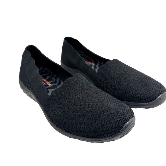 Skechers Scalloped Edge Memory Foam Slip On Black Flats Women's 9.5 Casual Shoes - Picture 1 of 9